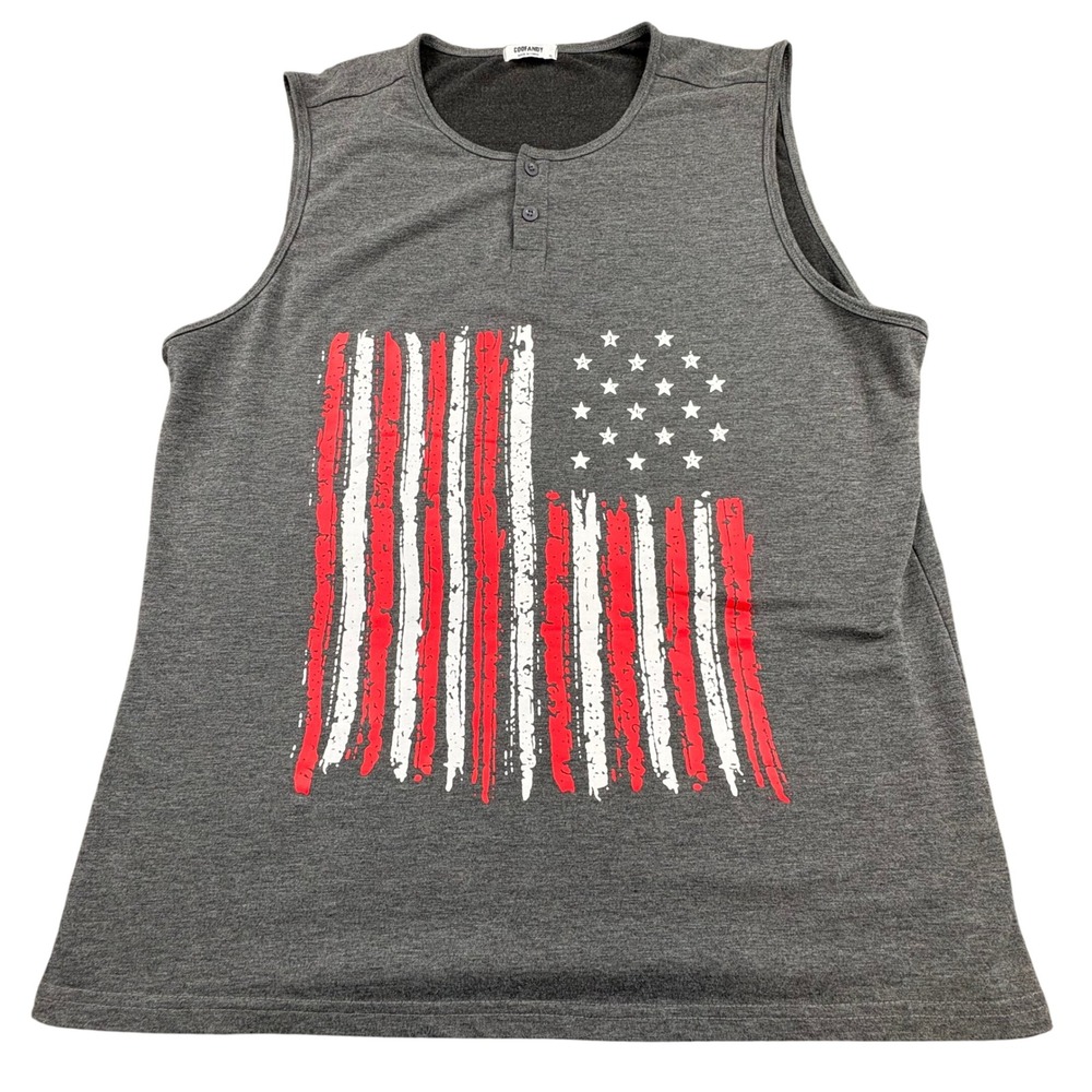 Coofandy Mens XL Gray Tank Top Sleeveless‎ American Flag Patriotic Graphic Shirt